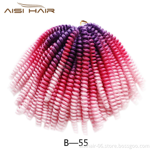 Aisi Hair Fluffy Spring Twist Hair Extensions Ombre 8 Inch Crochet Braids Synthetic Braiding Hair for Black Women